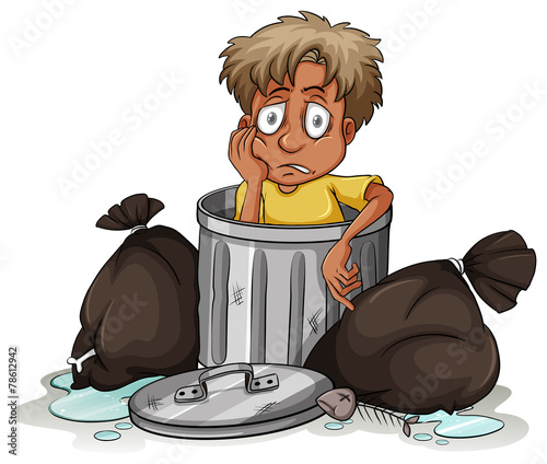 A man in the trashcan