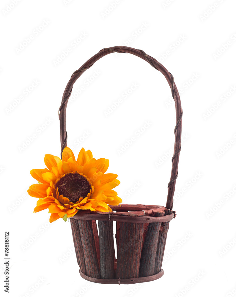 Blank wood  flower basket on white