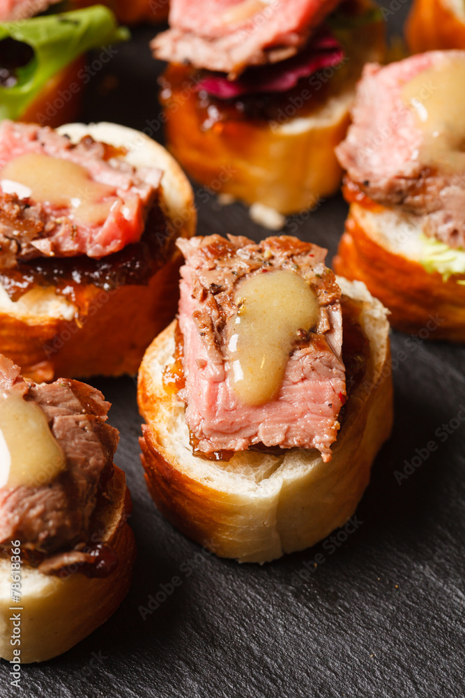 canape with beef meat