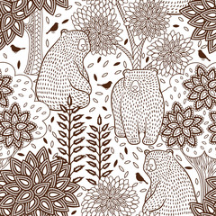 Fototapete Waldtiermuster Herbstwald nahtloses Naturmuster  © tets