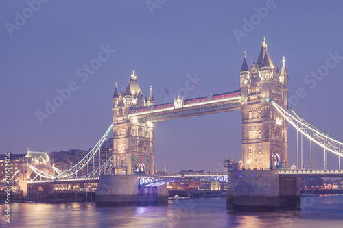 Tower Bridge, London in vintage, retro colour style photo