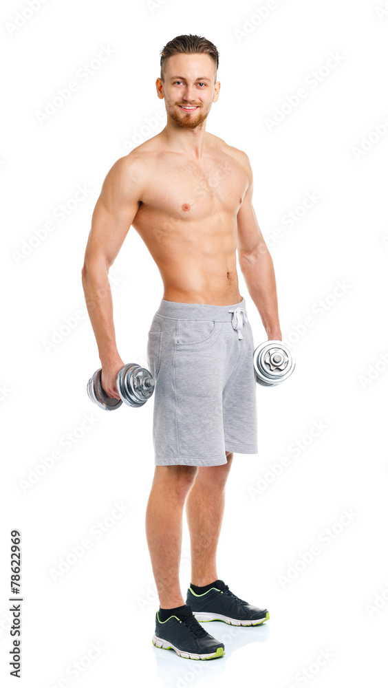 Sport man with dumbbells on the white Sport man with dumbbells on the white