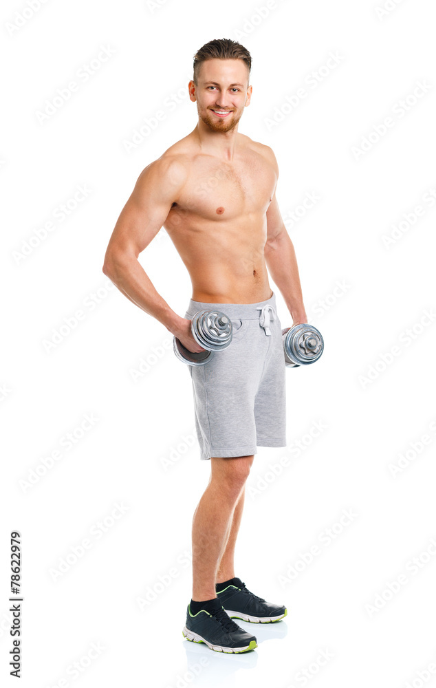 Sport man with dumbbells on the white Sport man with dumbbells on the white