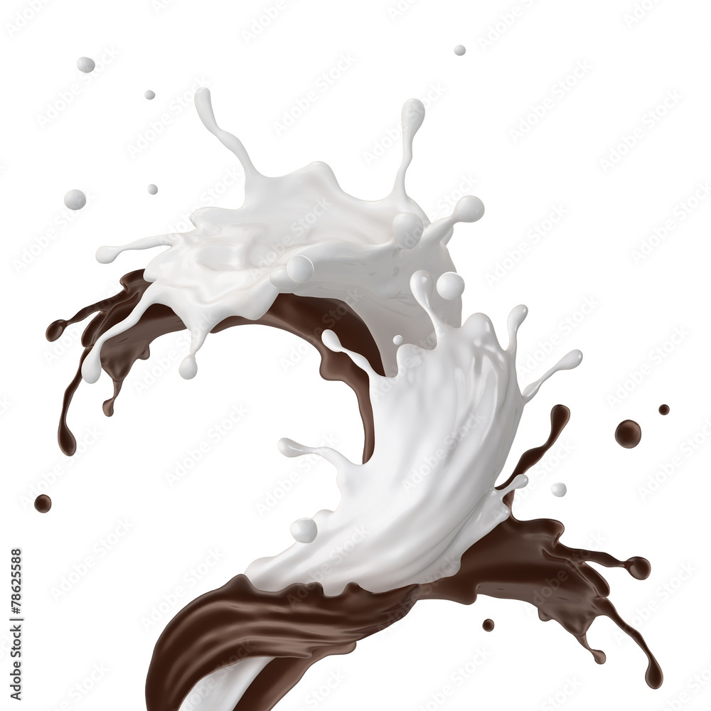 mixed chocolate milkshake drink splashing isolated on white mixed chocolate milkshake drink splashing isolated on white