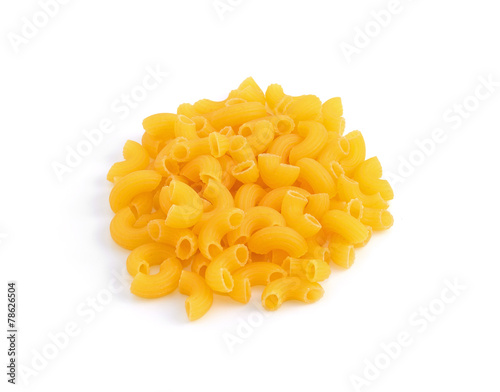 Raw Elbow Macaroni (Gomiti Pasta) Isolated on White Background