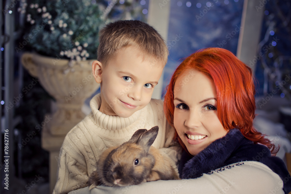 red headed mother and son playing outdoor red headed mother and son playing outdoor