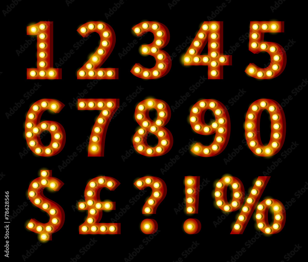 Glowing Numbers and Symbols on Black Glowing Numbers and Symbols on Black