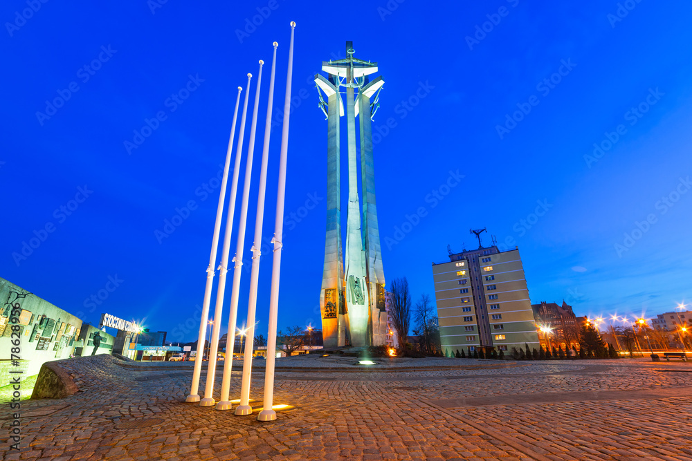 Fototapeta premium European Solidarity square with cross monument in Gdansk