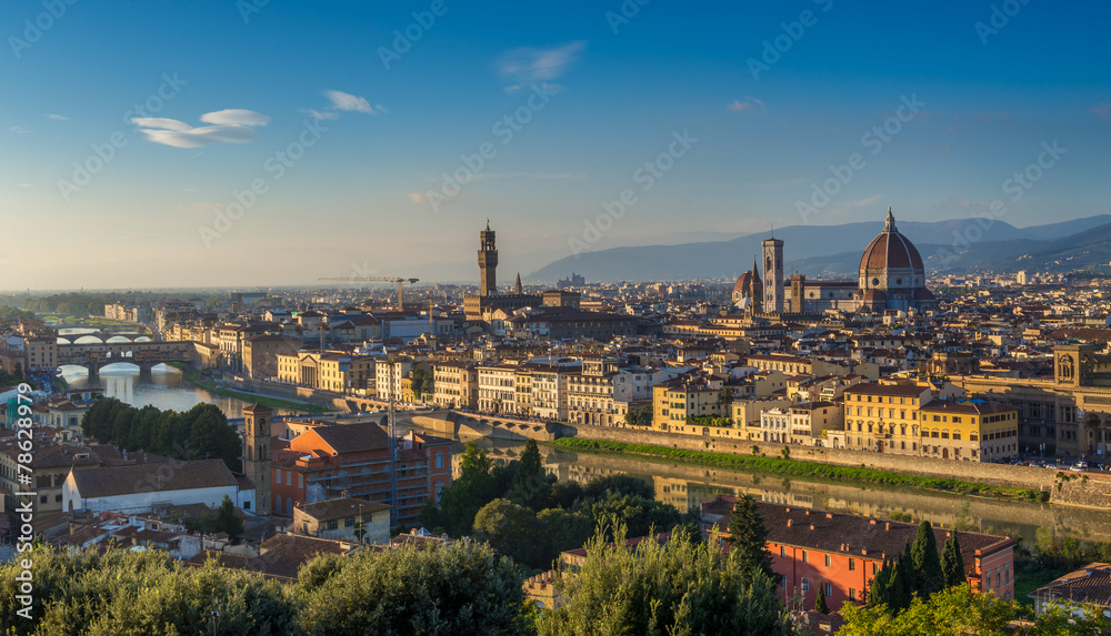 Sunset Florence with Cathedral, Palazzo Vecchio, Ponte Vecchio