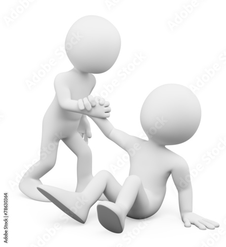 3D white people. Man helping a fellow up. Concept of fellowship