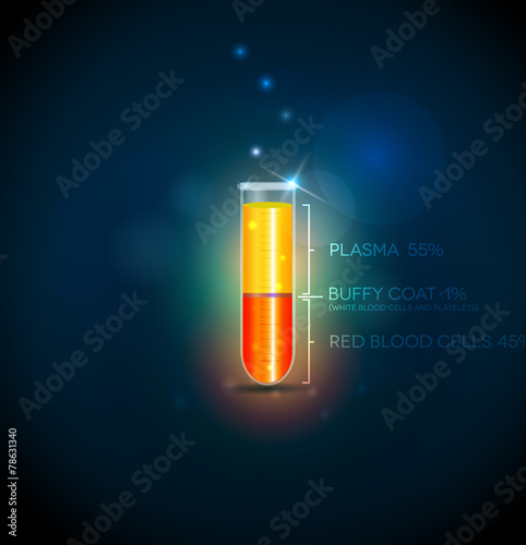 Test tube with blood cells, plasma, buffy coat and red blood cel photo
