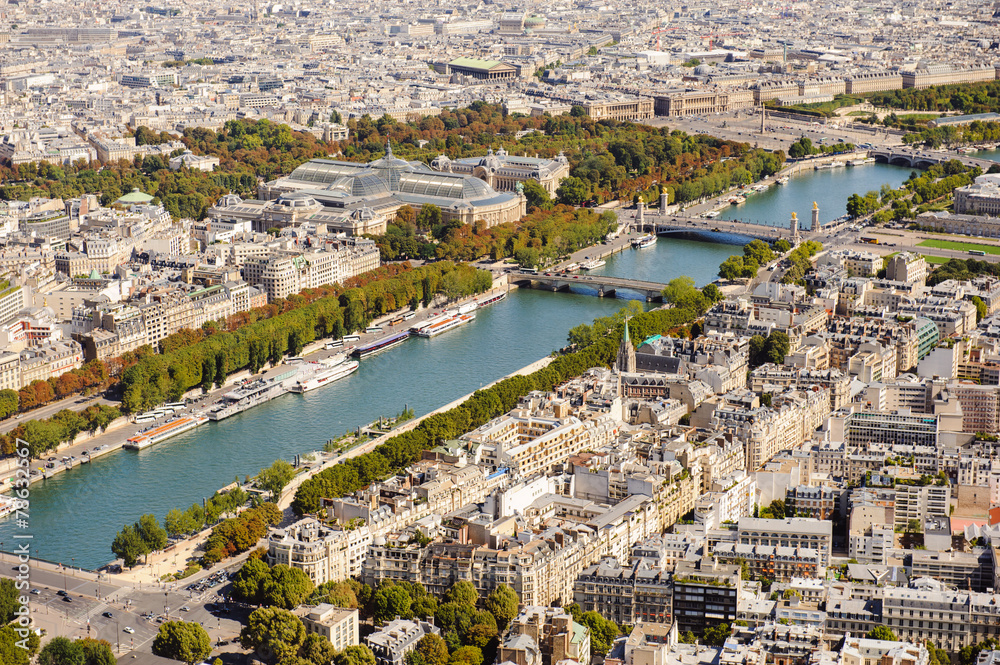 Aerial view of Paris from Eiffel Tower. France