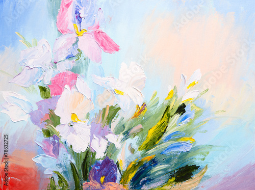 oil painting - abstract bouquet of spring flowers, colorful wate