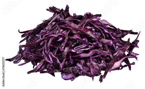 Heap of sliced red cabbage on a white