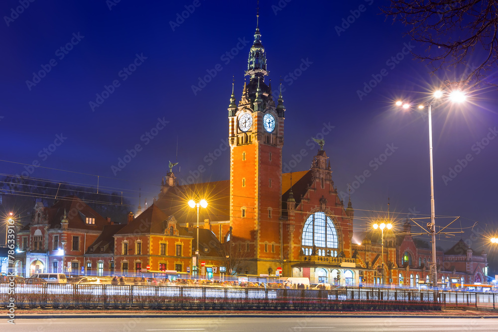 Obraz premium Main railway station in the city center of Gdansk, Poland