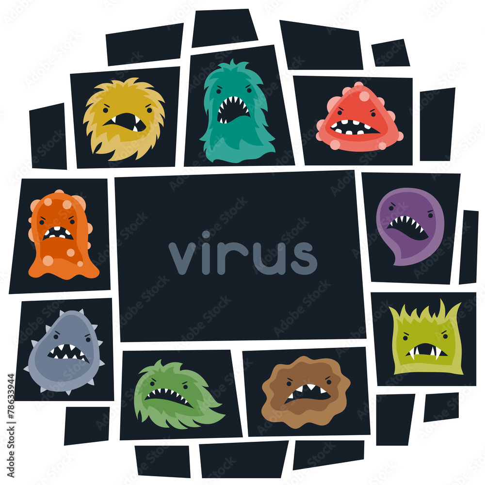 Background with little angry viruses and monsters.