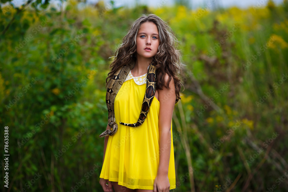 Beautiful young girl with snake Beautiful young girl with snake