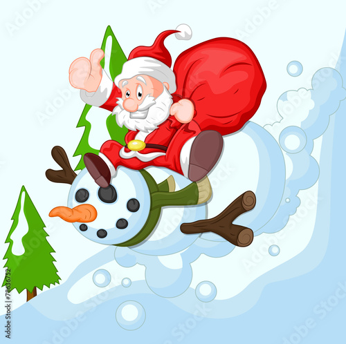 Cartoon santa with Snowman