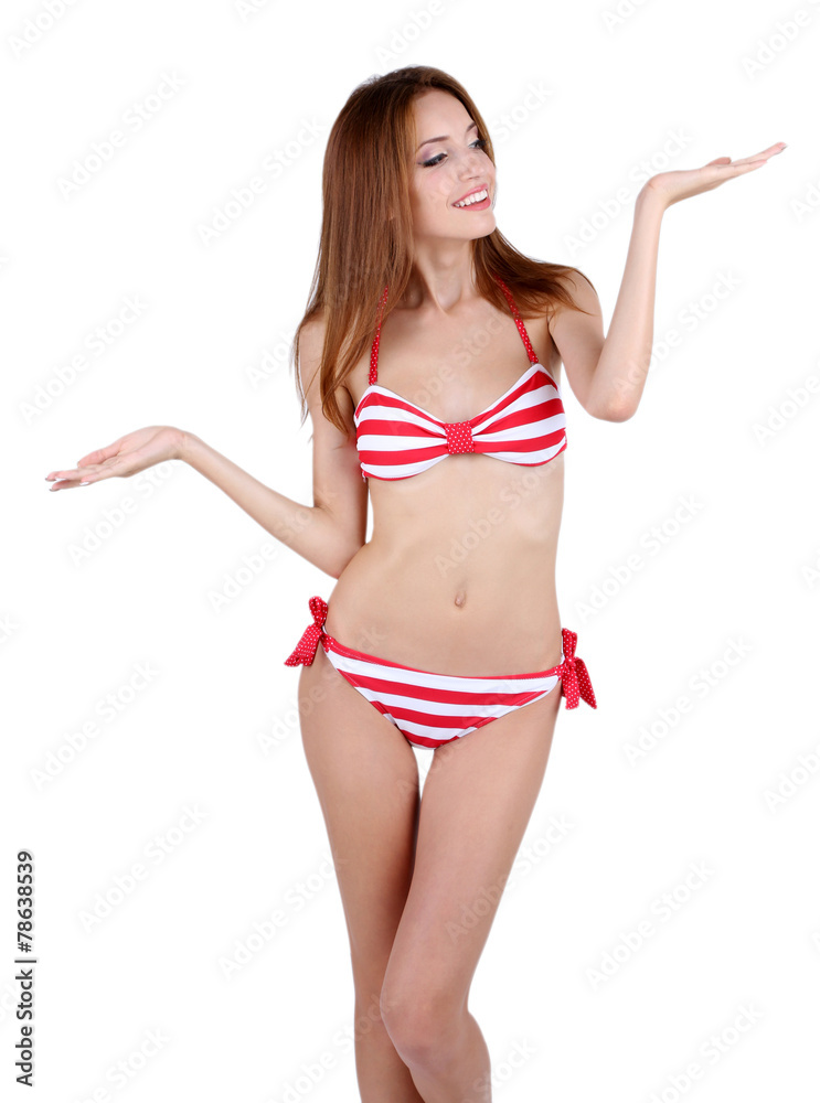 Beautiful young woman in swimsuit isolated on white Beautiful young woman in swimsuit isolated on white