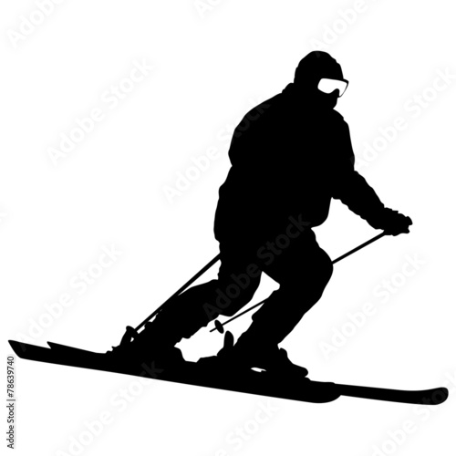 Mountain skier  speeding down slope. Vector sport silhouette