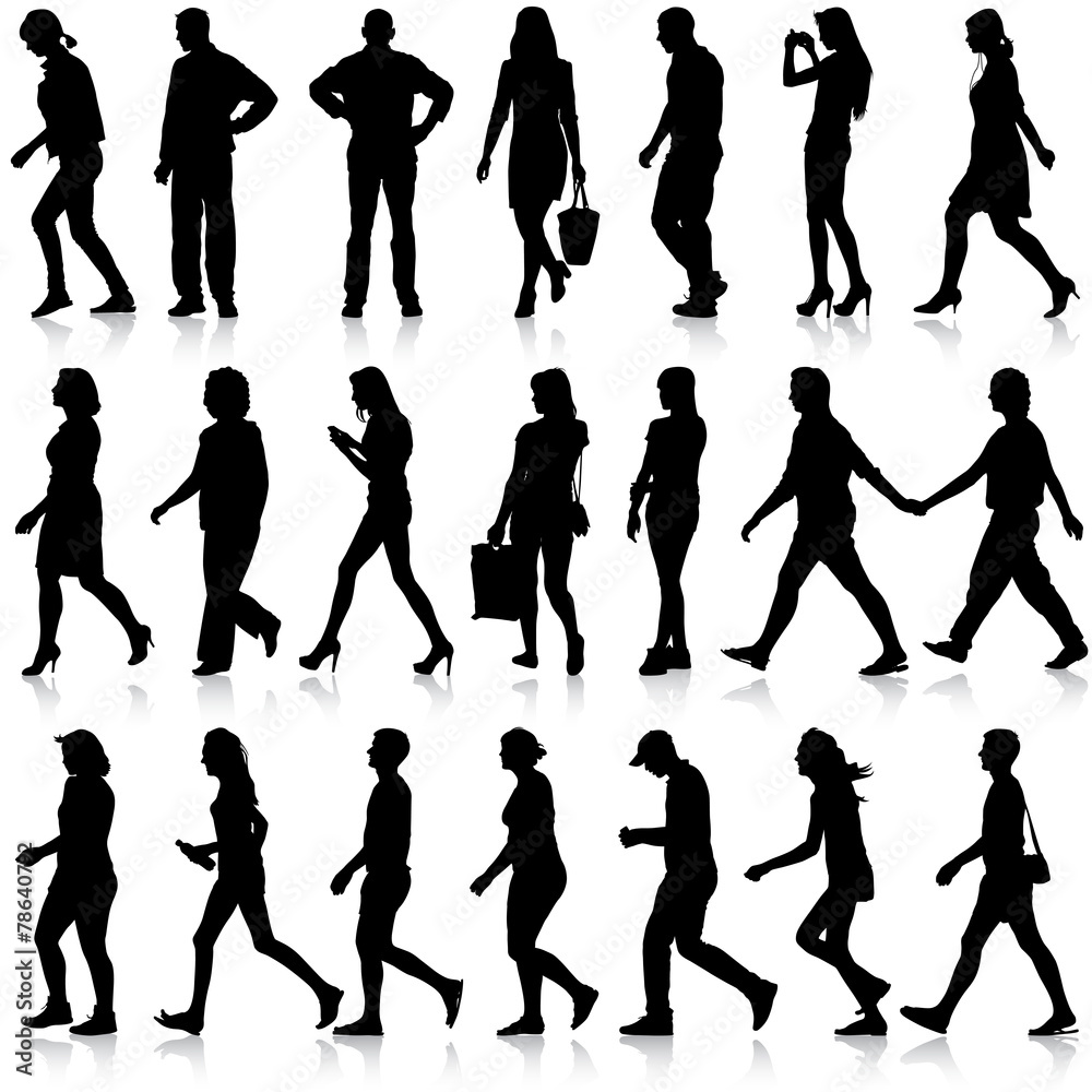 Obraz premium Black silhouettes of beautiful mans and womans on white backgrou