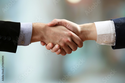 Business handshake on bright background