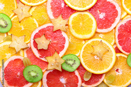 Sliced fruits background