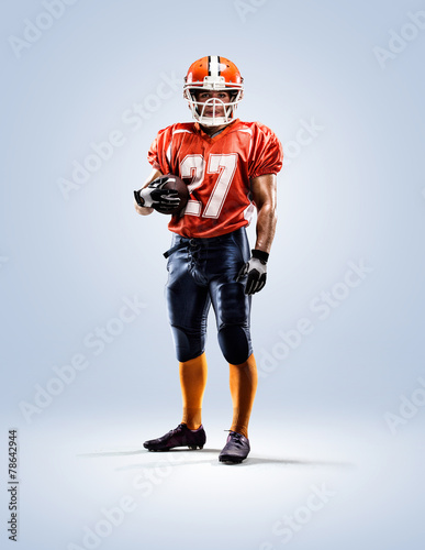 American football player in action white isolated