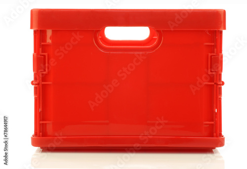  foldable red plastic storage box on a white background