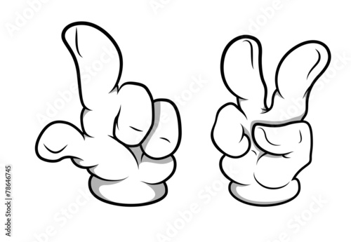 Cartoon Hands Indicating Numbers One and Two