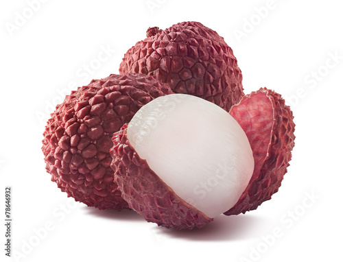 Three lychee composition isolated on white background