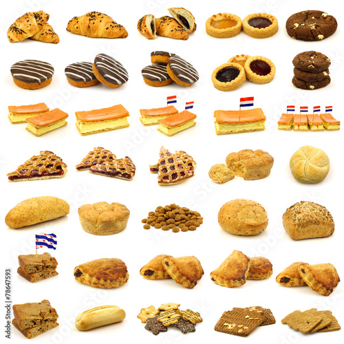 collection of delicious baked buns,pies,cakes and other pastry