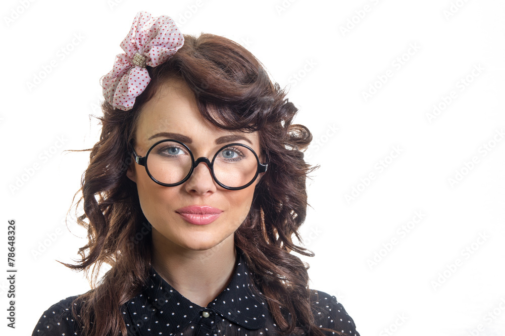 Obraz premium Frontal close up of beautiful girl isolated on white