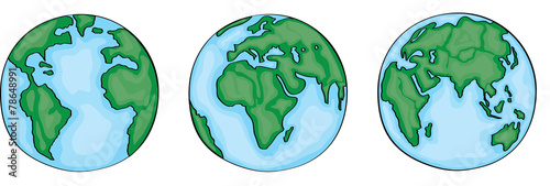 Hand drawn cute cartoon earth set. Vector