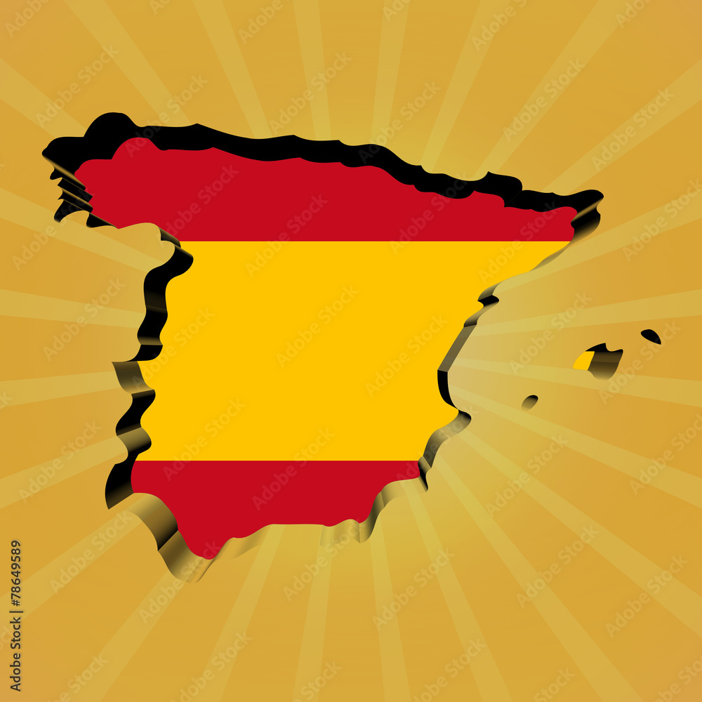 Spain sunburst map with flag illustration - obrazy, fototapety, plakaty 