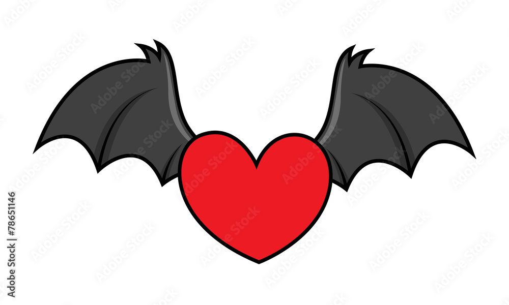 Flying Evil Heart with Bat Wings - Halloween Vector Illustration Stock  Vector | Adobe Stock