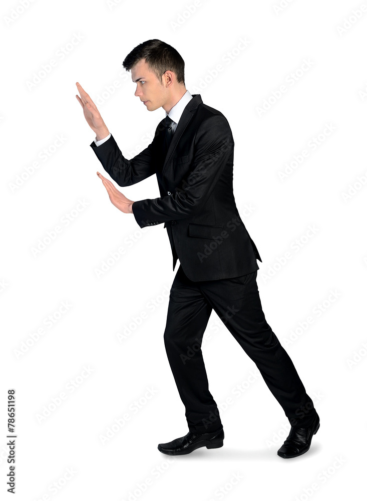 Business man push something Business man push something