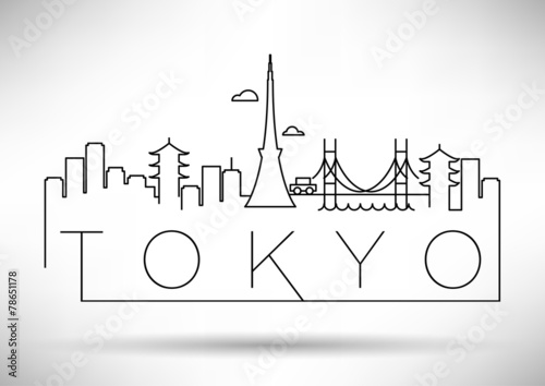 Tokyo City Line Silhouette Typographic Design