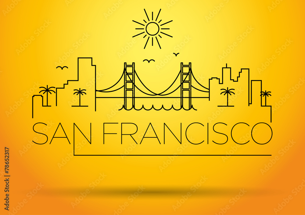 Naklejka premium San Francisco City Line Silhouette Typographic Design