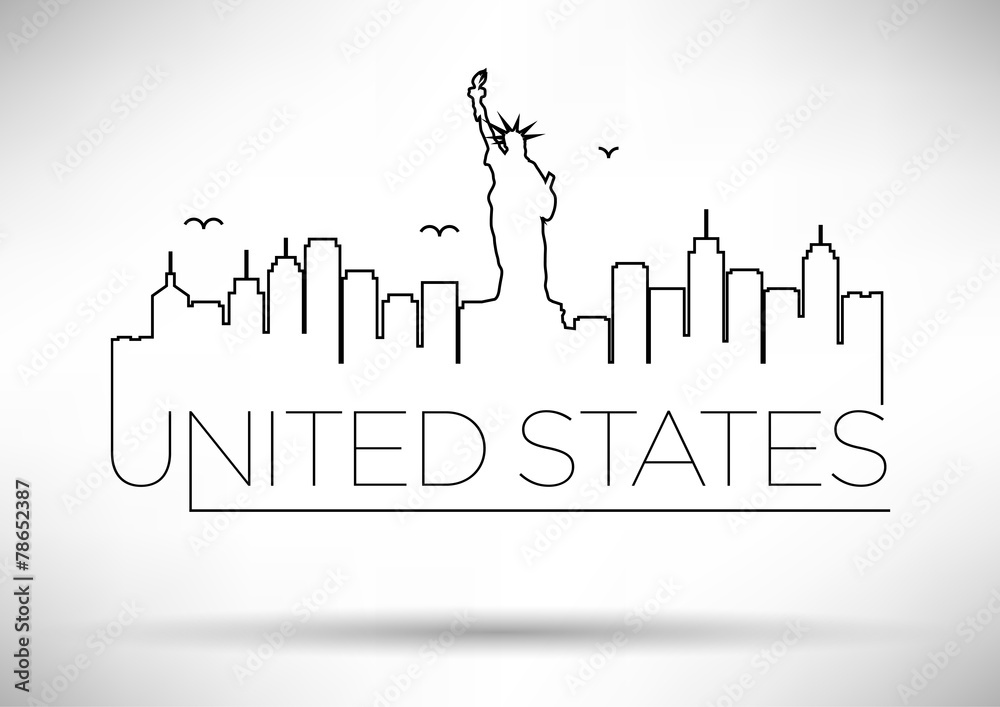 United States Line Silhouette Typographic Design