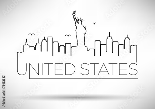 United States Line Silhouette Typographic Design