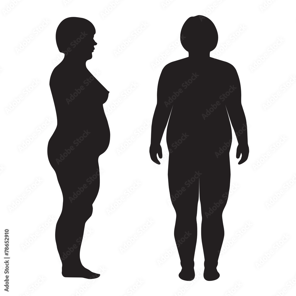 vector fat body, weight loss, overweight silhouette illustration