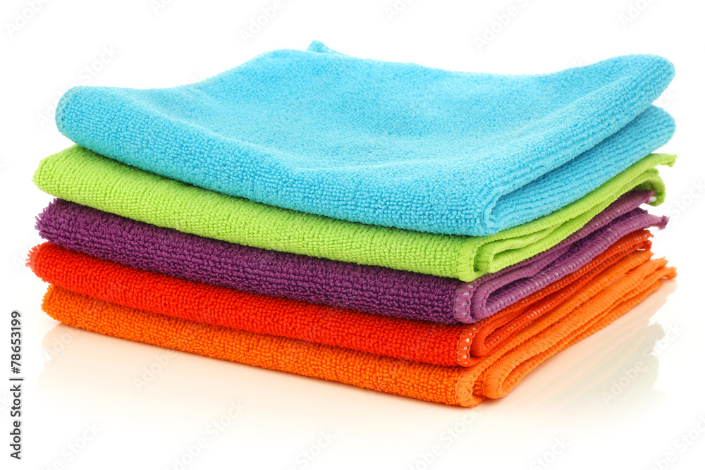 colorful microfiber cleaning cloths on a white background colorful microfiber cleaning cloths on a white background