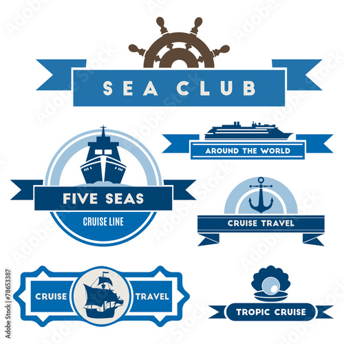 Set of vintage nautical labels and icons