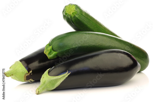 fresh zucchini's and eggplant on a white background