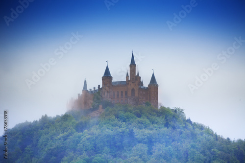 Amazing view of Hohenzollern castle in haze