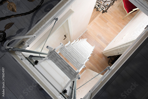 white attic stairs photo