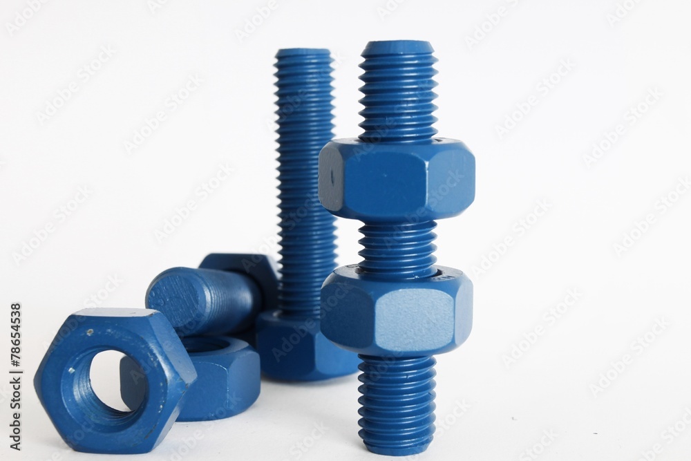 Xylan bolt and nut in blue coated with PTFE Xylan bolt and nut in blue coated with PTFE