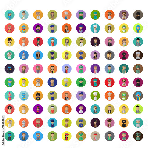 Flat People Icons, Different Occupation: Doctor, Police, Knight, Indian, Athlete, Professor, Astronaut, Waiter, Explorer, Painter Isolated On White Background - Vector Illustration, Graphic Design