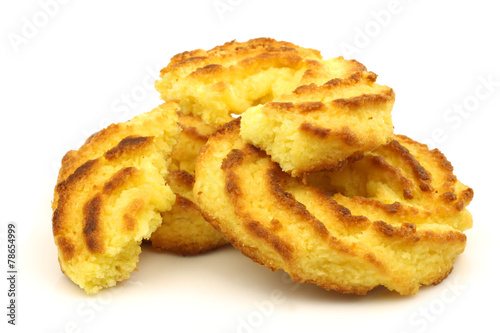 Dutch cookies called "cocosmacroon" on a white background